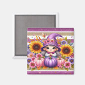 Schattige meisje met Pet met kleurrijke bloemen, p Magneet (Voorkant / Achterkant)