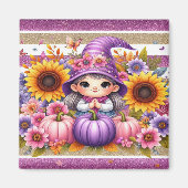 Schattige meisje met Pet met kleurrijke bloemen, p Magneet (Voorkant)