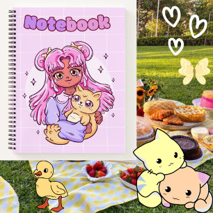 Schattige meisje met poes 🌸😺🥨✨ notitieboek