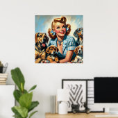 Schattige meisje met puppies poster (Thuiskantoor)