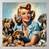 Schattige meisje met puppies poster (Voorkant)