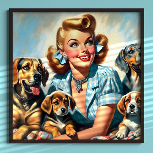 Schattige meisje met puppies poster