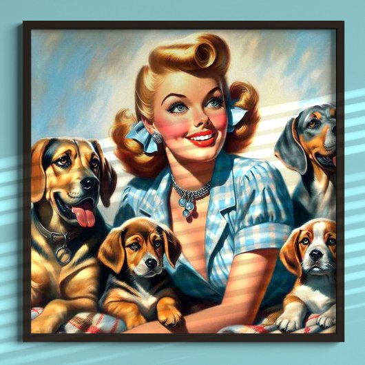 Schattige meisje met puppies poster