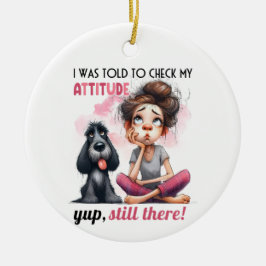 SCHATTIGE MEISJE MET SHAGGY BLACK DOG KERAMISCH ORNAMENT