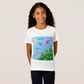 Schattige meisje met vliegers Kinder tekening T-shirt (Voorkant volledig)