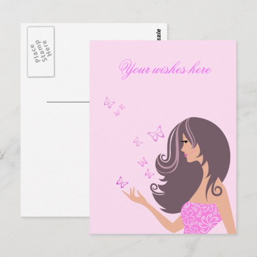 Schattige meisje met vlinders Briefkaart (Voorkant / Achterkant)