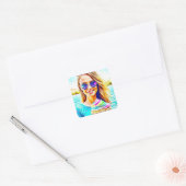 Schattige Meisje met Zonnebril Holding Cupcake Ver Vierkante Sticker (Envelop)