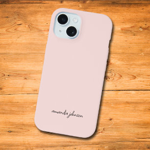 Schattige Meisje Minimal Licht Roze Monogram iPhone 15 Case