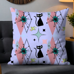 Schattige Meisje Modern Mid-Century Stars & Cat Bl Kussen