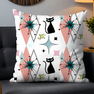 Schattige Meisje Modern Mid-Century Stars & Cat Wh Kussen