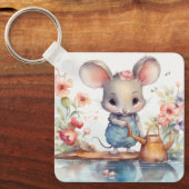 SCHATTIGE MEISJE MUIS MET KLEURRIJKE BLOEMEN MOTIV SLEUTELHANGER (Voorkant)