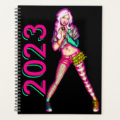 Schattige Meisje Neon Tiener Popstar Illustratie Planner (Voorkant)