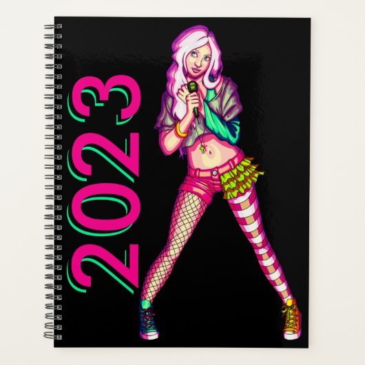 Schattige Meisje Neon Tiener Popstar Illustratie Planner (Voorkant)