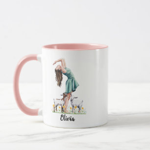 Schattige Meisje Oefenen Met Geit, Waterverf Mok