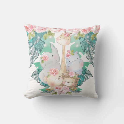 Schattige Meisje Oerwoud Dieren Kussen (Voorkant)