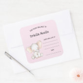 Schattige meisje olifant baby shower bookplate vierkante sticker (Envelop)