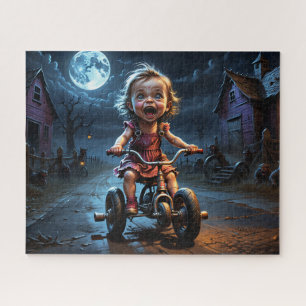 Schattige meisje op fiets horror fantasie legpuzzel
