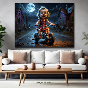 Schattige meisje op fiets horror fantasie poster