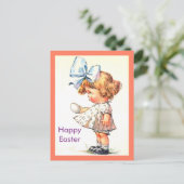 Schattige  meisje op Happy Easter Briefkaart (Staand voorkant)
