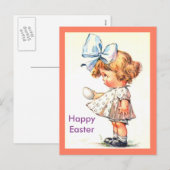 Schattige  meisje op Happy Easter Briefkaart (Voorkant / Achterkant)