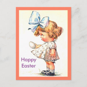 Schattige meisje op Happy Easter Briefkaart