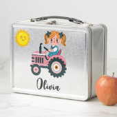 Schattige Meisje op Roze Tractor Gepersonaliseerd (In situ)