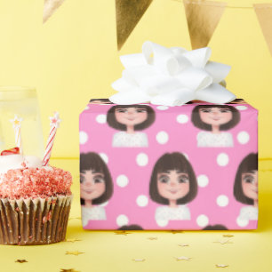 Schattige meisje op Stippen Cadeaupapier