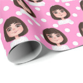 Schattige meisje op Stippen Cadeaupapier (Rol Hoek)