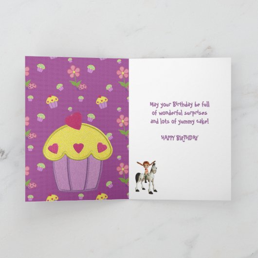 Schattige Meisje, Paard & Bloemen Persoonlijke Ver Kaart (Binnen)