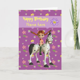 Schattige Meisje, Paard & Bloemen Persoonlijke Ver Kaart