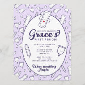 Schattige Meisje Paarse Menstruatiepad Eerste Peri Kaart (Voorkant / Achterkant)