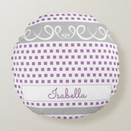 Schattige Meisje Paarse Polka Dots & Swirls Script Rond Kussen