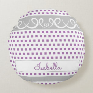 Schattige Meisje Paarse Polka Dots & Swirls Script Rond Kussen