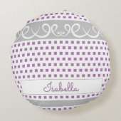 Schattige Meisje Paarse Polka Dots & Swirls Script Rond Kussen (Achterkant)