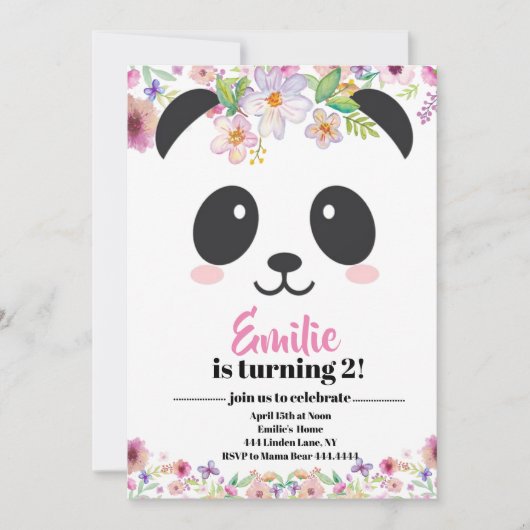 Schattige meisje panda Beer verjaardag Kaart (Voorkant)