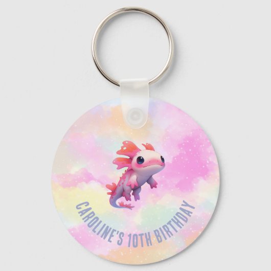 Schattige Meisje Pastel Rainbow Pink Axolotl Verja Sleutelhanger (Voorkant)