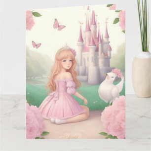 Schattige Meisje Pastel Roze Prinses Kaart
