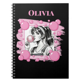 Schattige Meisje & PBubble, Comic Fun, Zwart & Wit Notitieboek