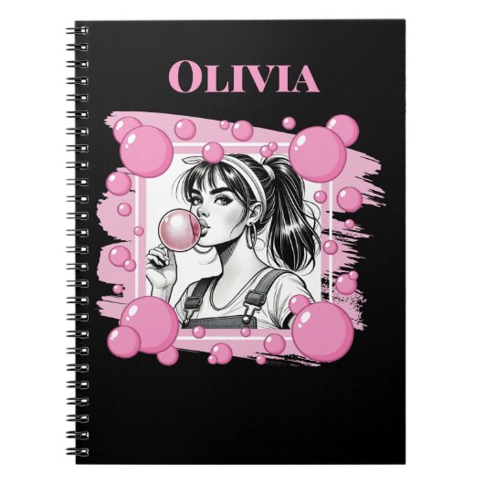 Schattige Meisje & PBubble, Comic Fun, Zwart & Wit Notitieboek (Voorkant)