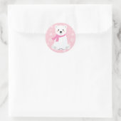 Schattige Meisje Polar Beer Winter Sneeuwvlok Roze Ronde Sticker (Tas)