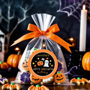 Schattige Meisje Pompoen Ghost Happy Halloween Ver Ronde Sticker