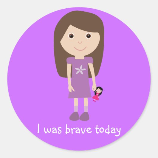 Schattige meisje & pop ik was dapper vandaag Lila  Ronde Sticker (Voorkant)