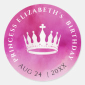 Schattige Meisje Prinses Kroon Roze Wit Waterverf Ronde Sticker (Voorkant)