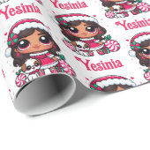 Schattige Meisje & Puppy Feestelijke Kerst Cadeaupapier (Rol Hoek)