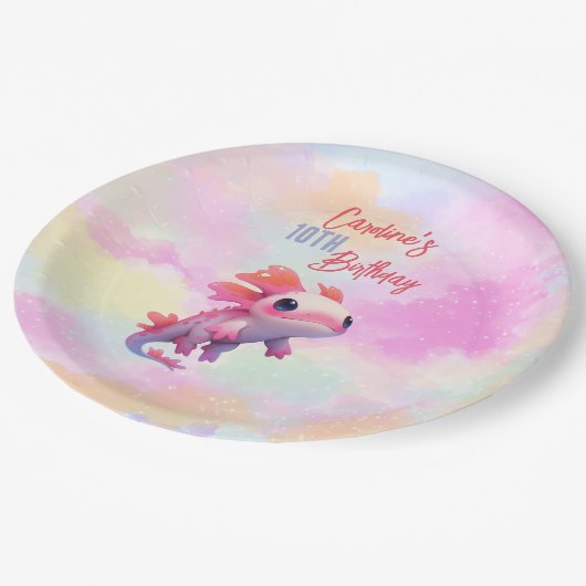 Schattige Meisje Rainbow Pink Axolotl Papieren Bordje (Gekanteld)