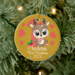 Schattige Meisje Rendier Baby's Eerste Kerstmis Go Keramisch Ornament