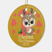 Schattige Meisje Rendier Baby's Eerste Kerstmis Go Keramisch Ornament (Links)