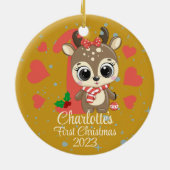 Schattige Meisje Rendier Baby's Eerste Kerstmis Go Keramisch Ornament (Achterkant)