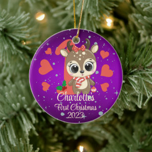 Schattige Meisje Rendier Baby's Eerste Kerstmis Pa Keramisch Ornament