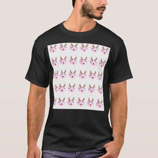 Schattige meisje rendier gezicht op roze hart acht t-shirt (Voorkant)